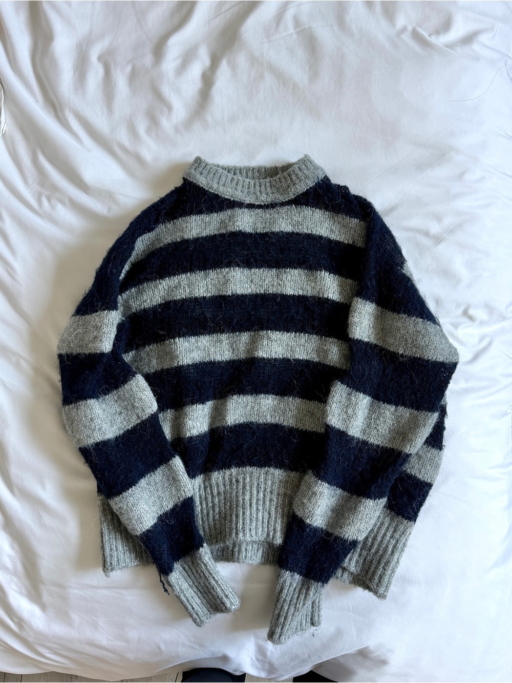 Zara Navy and Light Gray Fuzzy Knit Sweater